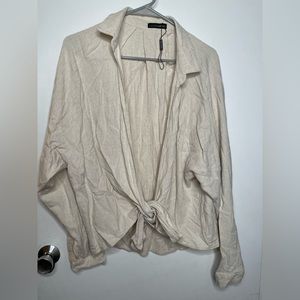 JLUXLABEL | Cream Tie Wrap Blouse| Large